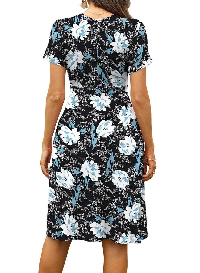 WEACZZY Womens Sundresses Short Sleeve Sexy V Neck Cross Wrap Summer Midi Dresses,Floral Lily,M - Image 3